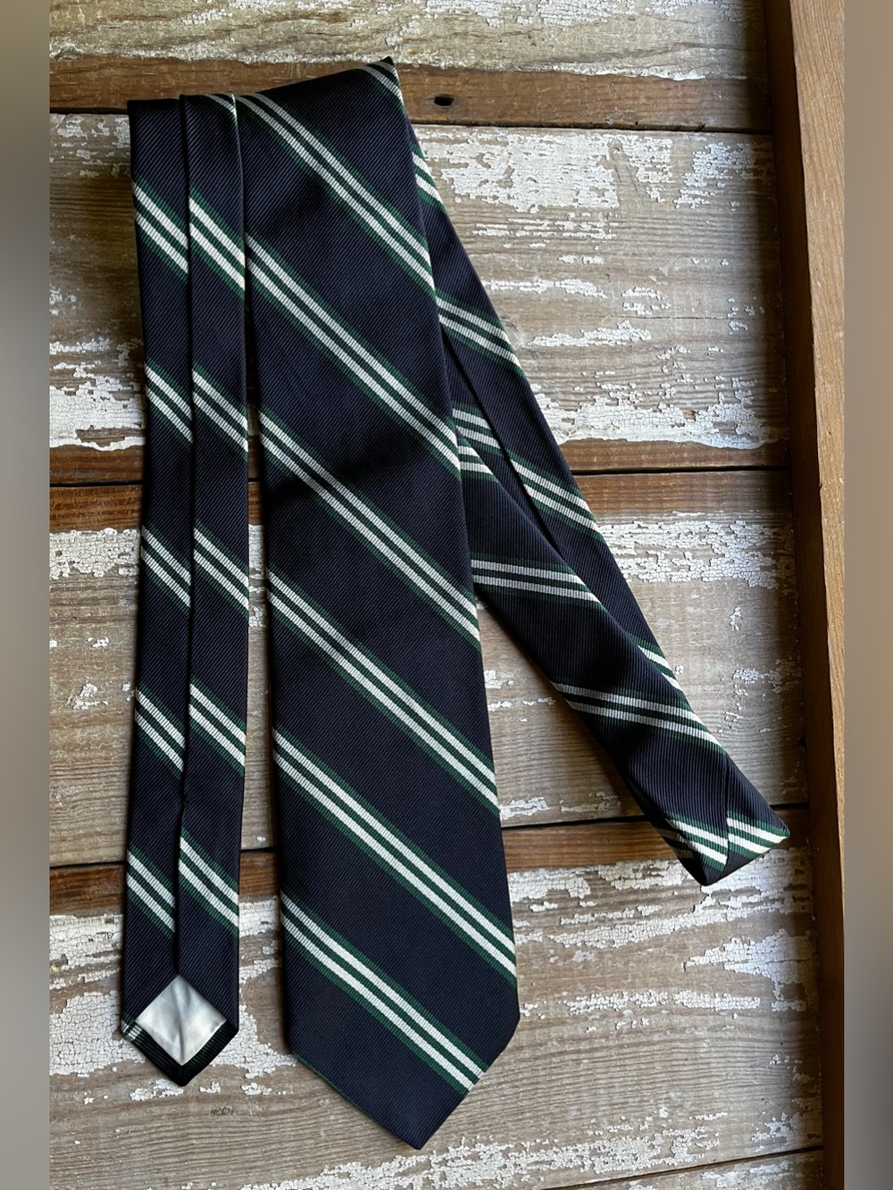 Brooks Brothers Vintage Silk Tie Navy with Green and White Stripes